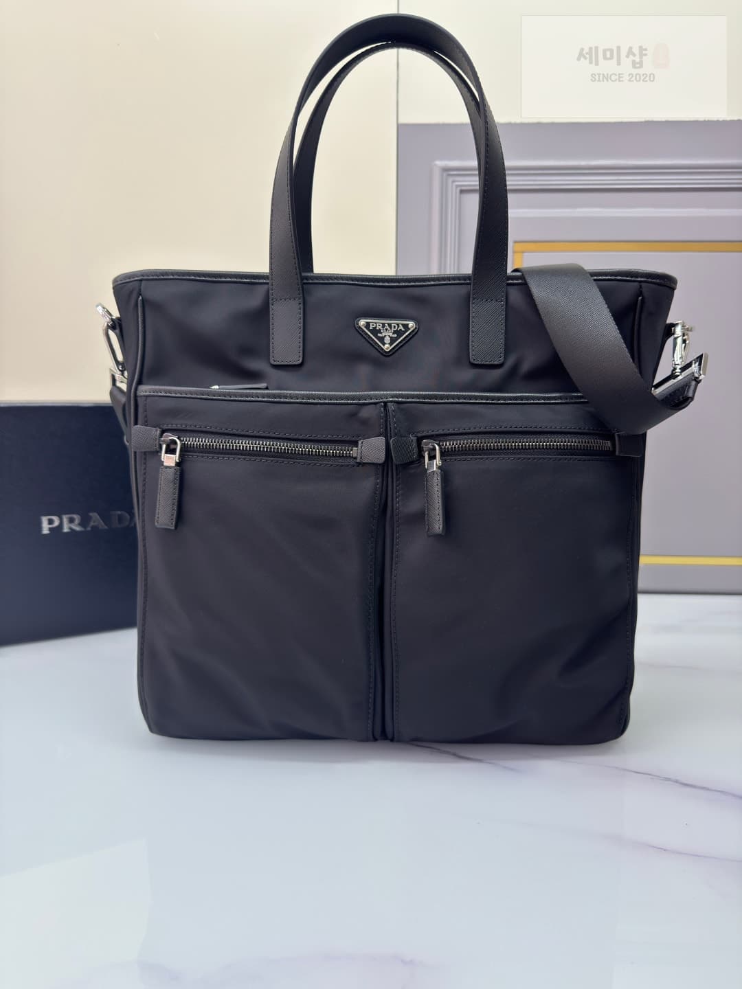 프라다 프라다 리나일론 사피아노 레더 토트백 네로(블랙) Bag