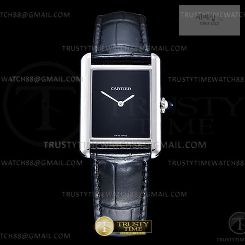 Cartier DR공장 까르띠에 탱크 머스트 라지 블랙다이얼 악어스트랩 Cartier Tank Must SS_LE Black Swiss Qtz DRF - 세미샵