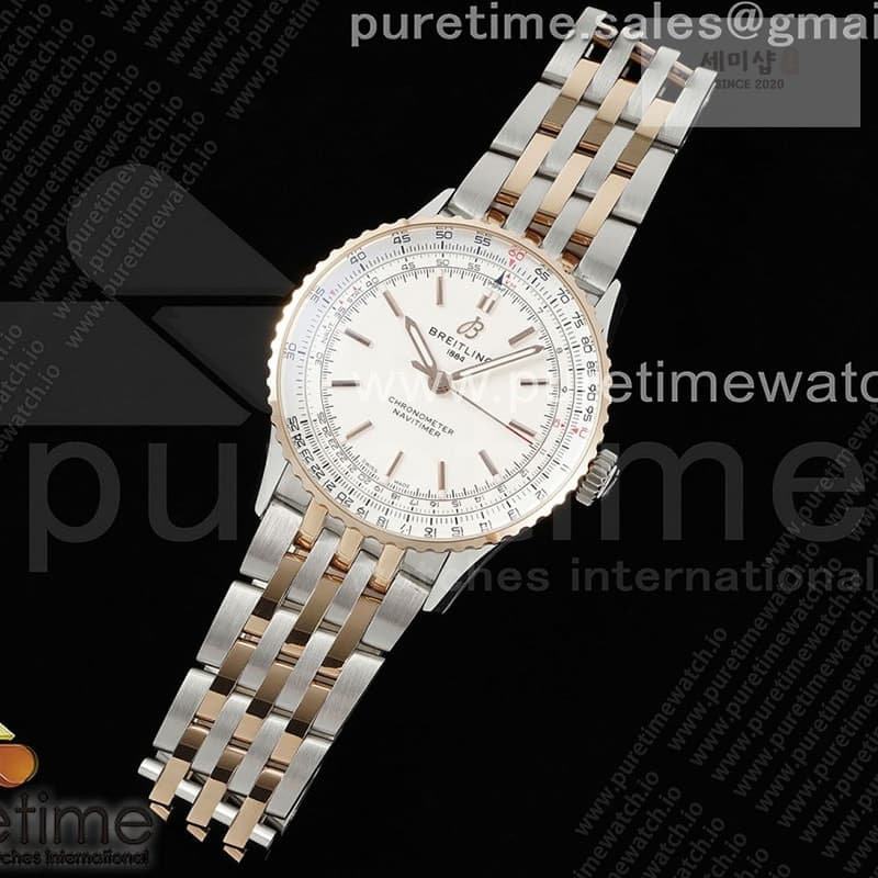Breitling TF공장 브라이틀링 내비타이머 41미리 로즈골드콤비 화이트다이얼 브레이슬릿 Navitimer Automatic 41mm SS_RG TF 1_1 Best Edition White Dial on SS_RG Bracelet A2824 레플리카 - 시계 | 세미샵