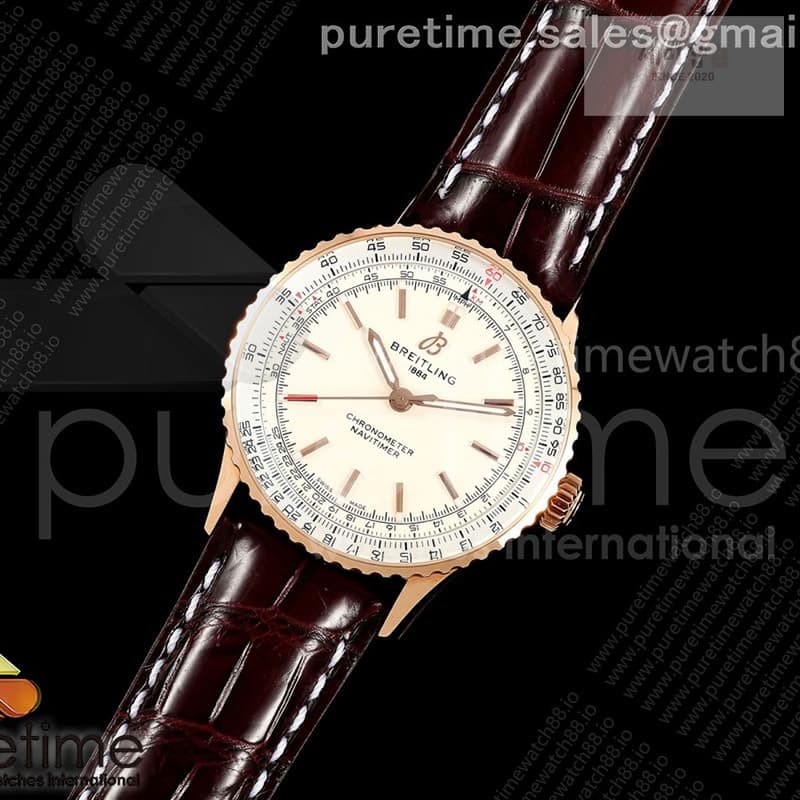 Breitling TF공장 브라이틀링 내비타이머 41 로즈골드금통 화이트다이얼 브라운가죽스트랩 Navitimer 41 RG TF 1_1 Best Edition White Dial RG Bezel on Brown Leather Strap A2824 레플리카 - 시계 | 세미샵