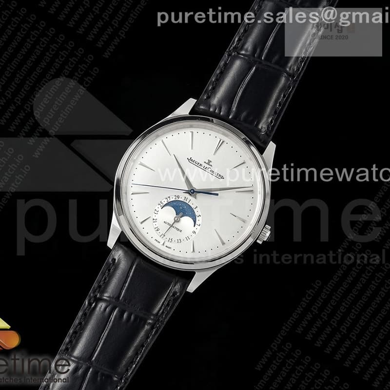 Jaeger Le Coultre APS공장 예거르쿨트르 마스터 울트라씬 문페이즈 스틸 화이트다이얼 가죽스트랩 Master Ultra Thin Moon SS APSF 1_1 Best Edition Silver Dial on Black Leather Strap SA925 Super Clone 레플리카 - 시계 | 세미샵