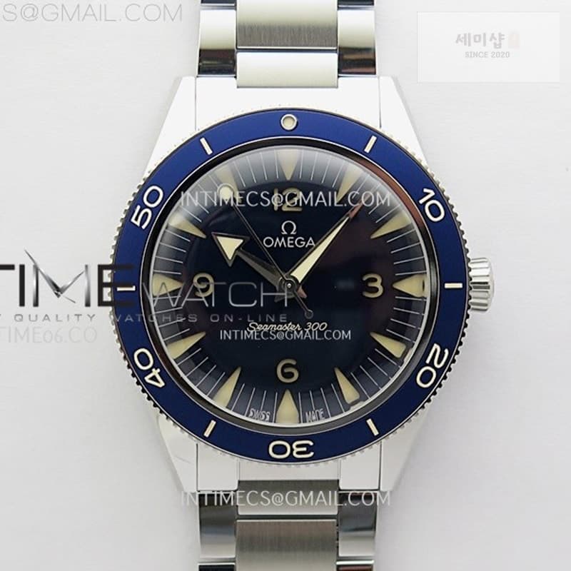Omega VS공장 오메가 씨마스터 헤리티지 블루다이얼 브레이슬릿 Seamaster 300 Heritage VSF 1_1 Best Edition Blue Dial on SS Bracelet A8912 Super Clone - 세미샵