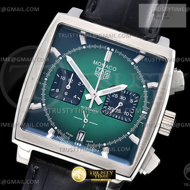 T A G Heuer 태그호이어 모나코 크로노그래프 그린옴브르다이얼 가죽스트랩 Tag Monaco Chronograph SS_LE Green Jap VK64A - 세미샵