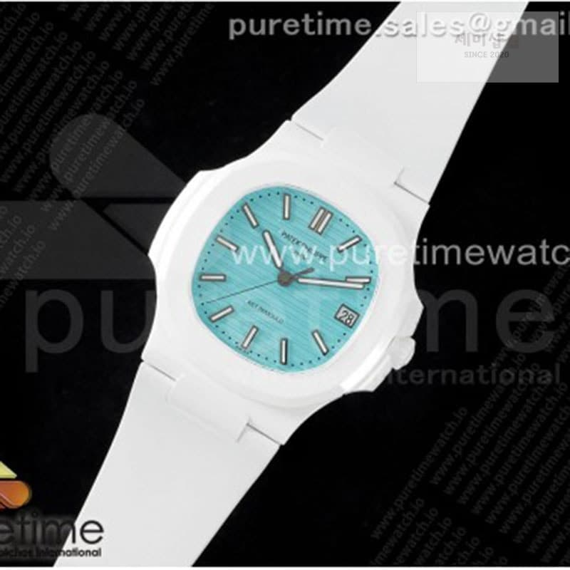 Patek Philippe AMG공장 파텍필립 노틸러스 5711 화이트풀세라믹 티파니블루다이얼 화이트러버스트랩 AET Nautilus 5711 White Ceramic AMGF Best Edition Tiffany Blue Dial on White Rubber Strap MIYOTA 9015 - 세미샵