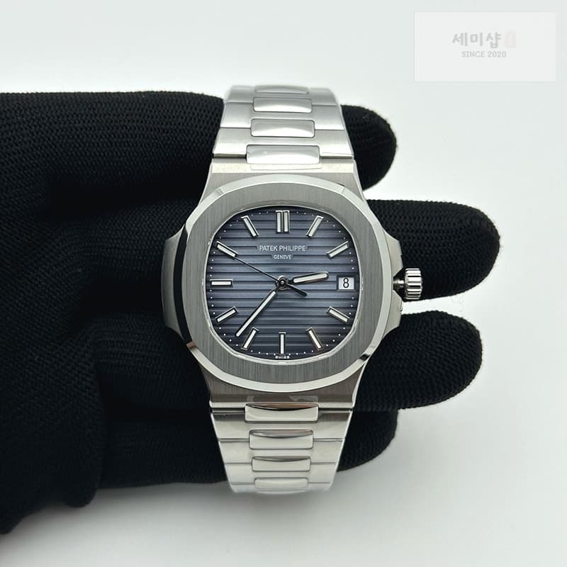 Patek Philippe 3K공장 파텍필립 노틸러스 점보 5711 스틸 다이아몬드파베베젤 블루다이얼 브레이슬릿 Nautilus Jumbo 5713 Dia SS/SS Blue/Stk 3KF Asia 324 레플리카 - 시계 | 세미샵