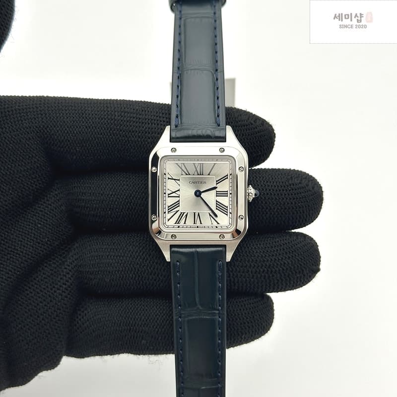Cartier F1공장 까르띠에 산토스 뒤몽 38mm 실버다이얼 블루가죽스트랩 Santos Dumont 38mm SS F1F Best Edition Silver Dial on Blue Leather Strap Quartz 레플리카 - 시계 | 세미샵