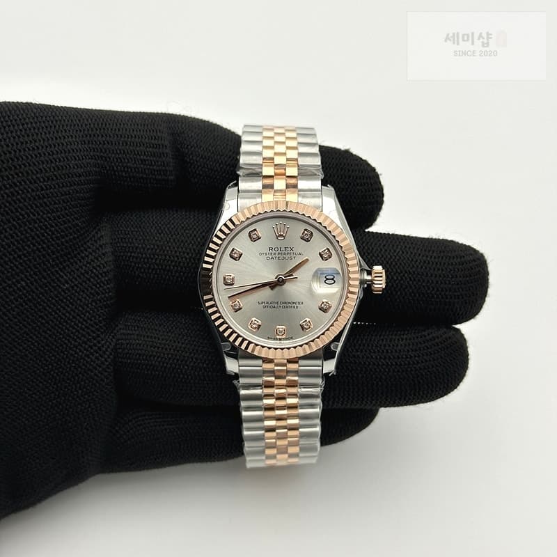 Rolex WF공장 롤렉스 레이디 데이저스트 31 로즈골드콤비 실버다이얼 10P 플루티드베젤 쥬빌레브레이슬릿 시계